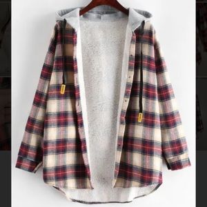 Zaful Plaid Button Up Hooded Jacket/Coat